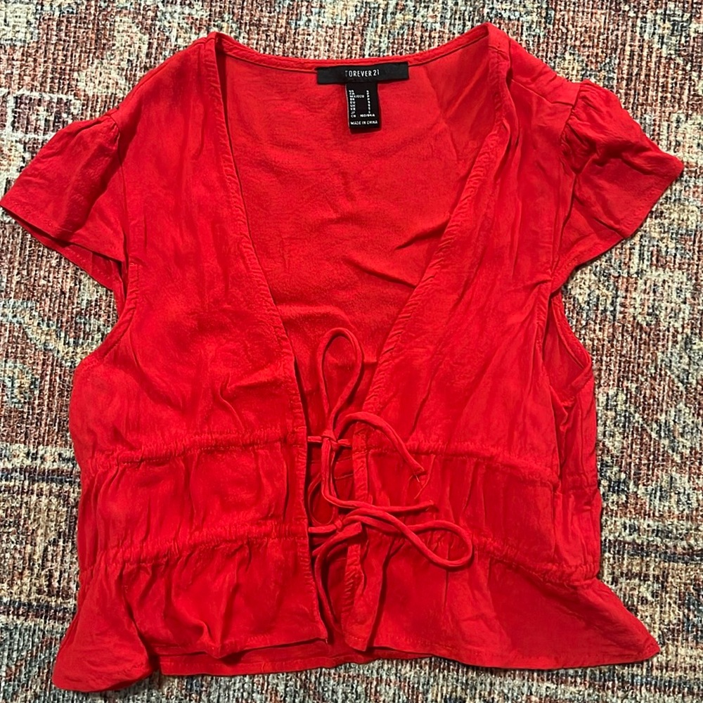 Forever 21 red crop top with ruffles size small, ties in the front